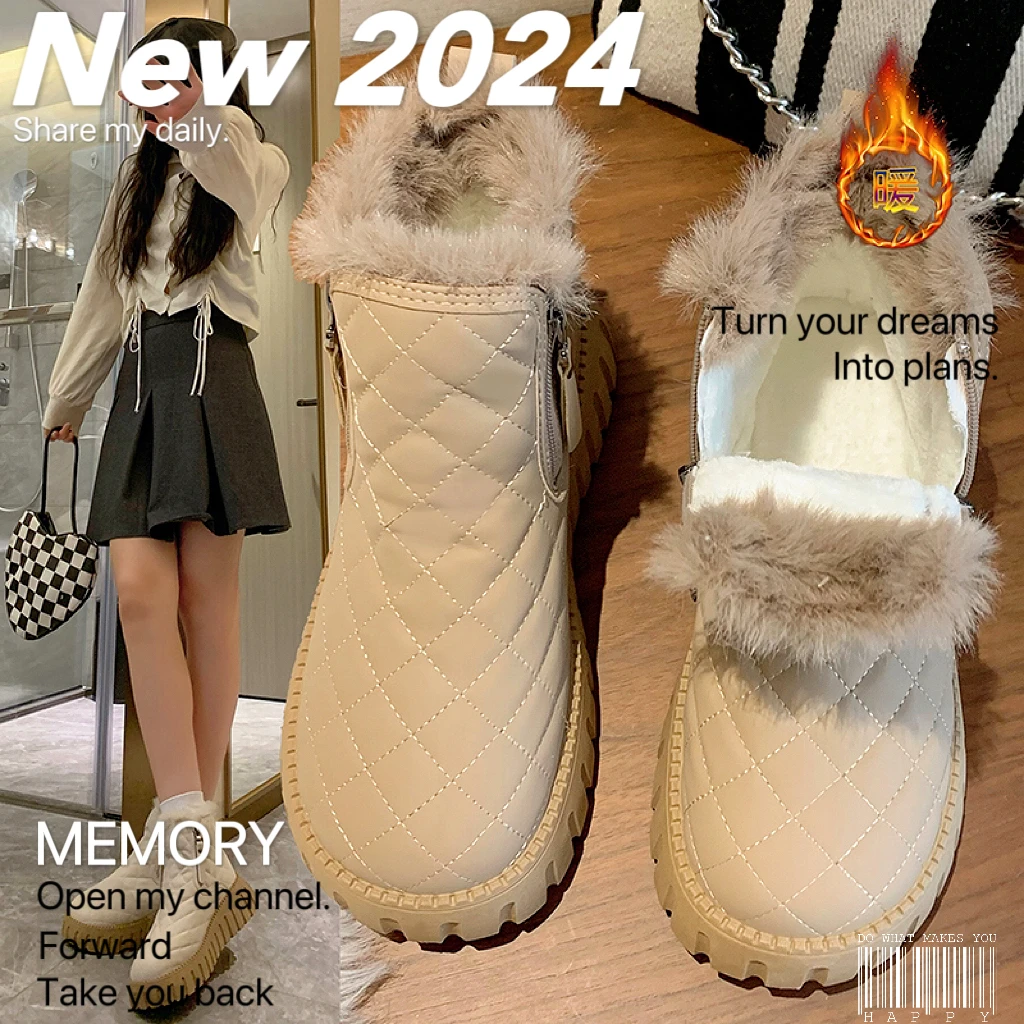 【外贸尾单】日系冬季增高雪地靴女加绒高帮潮保暖休闲棉鞋机车靴