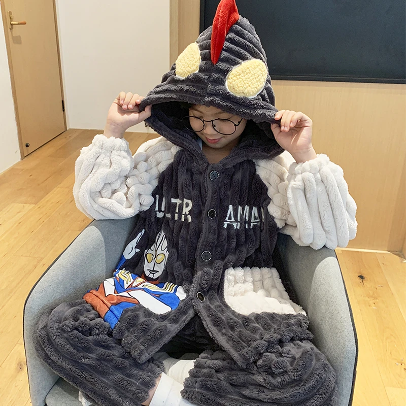 儿童睡衣珊瑚绒法兰秋冬季加绒加厚款男童男孩家居服2025新款冬天