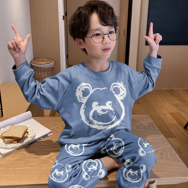 儿童睡衣男童春秋款纯棉全棉秋季男孩中大童家居服2022新款秋冬天