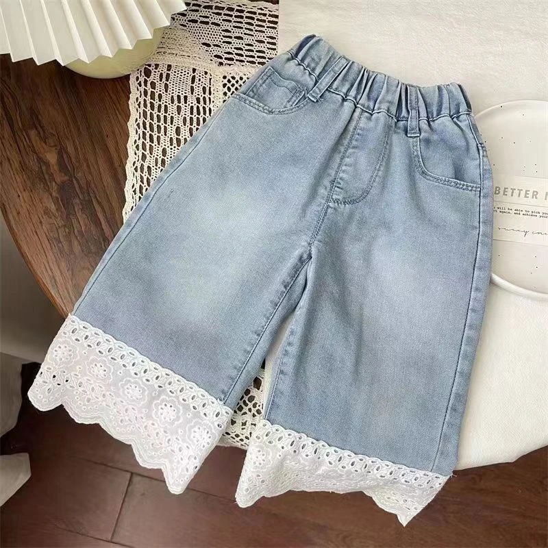 童装2024女童牛仔裤宝宝夏季花边新款儿童薄款裤子洋气阔腿裤