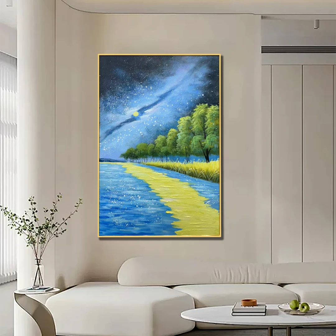 XG 690现代欧式抽象简约星空纯手绘手工油画玄关背景墙装饰挂画