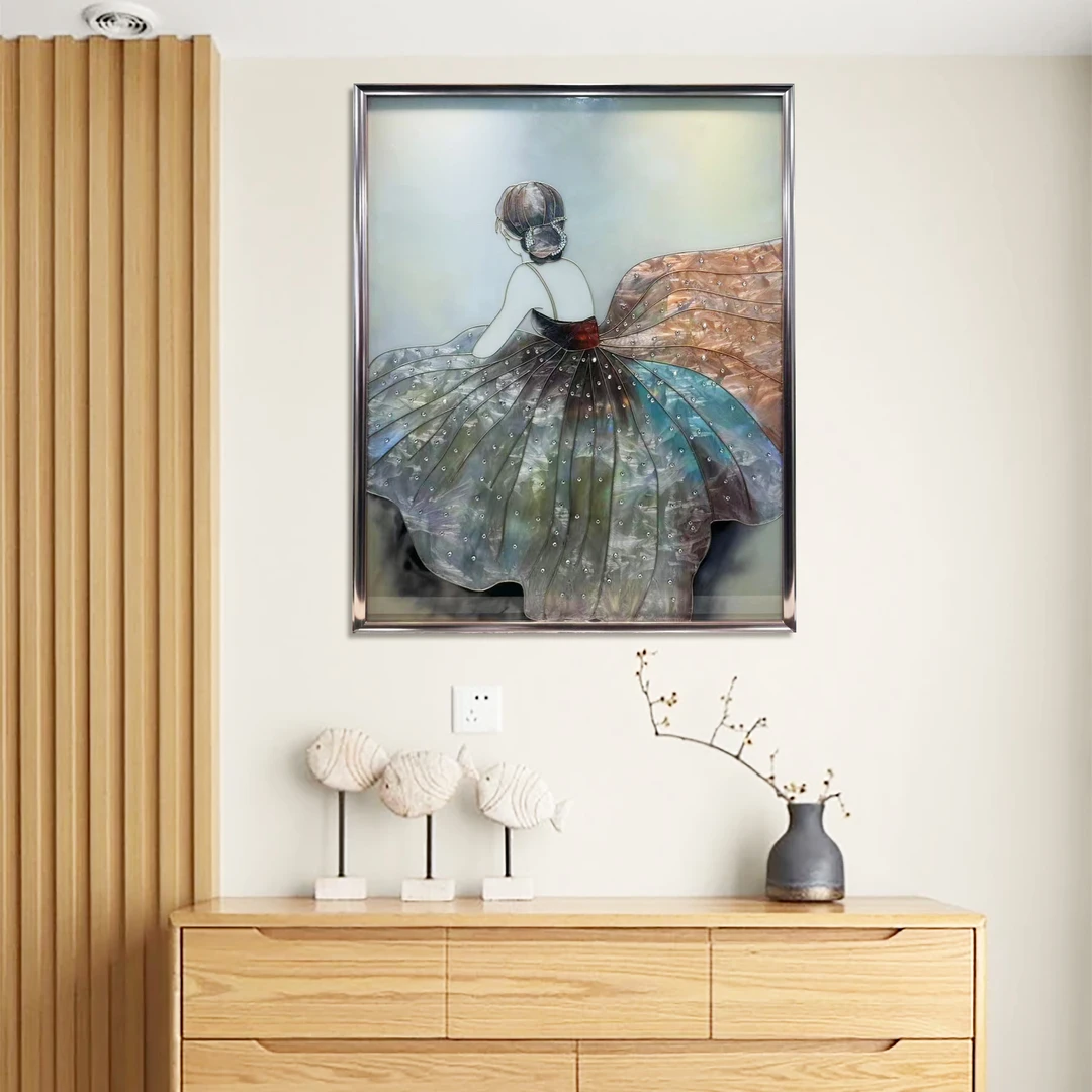 F 03 彩裙女孩珐琅彩装饰画玄关斗柜餐厅卧室小沙发背景墙装饰画