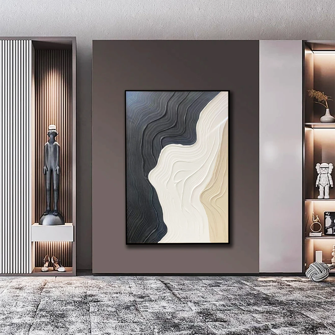 XG 691黑白抽像闲现代简约纯手工手绘油画玄关沙发侧背景墙装饰画