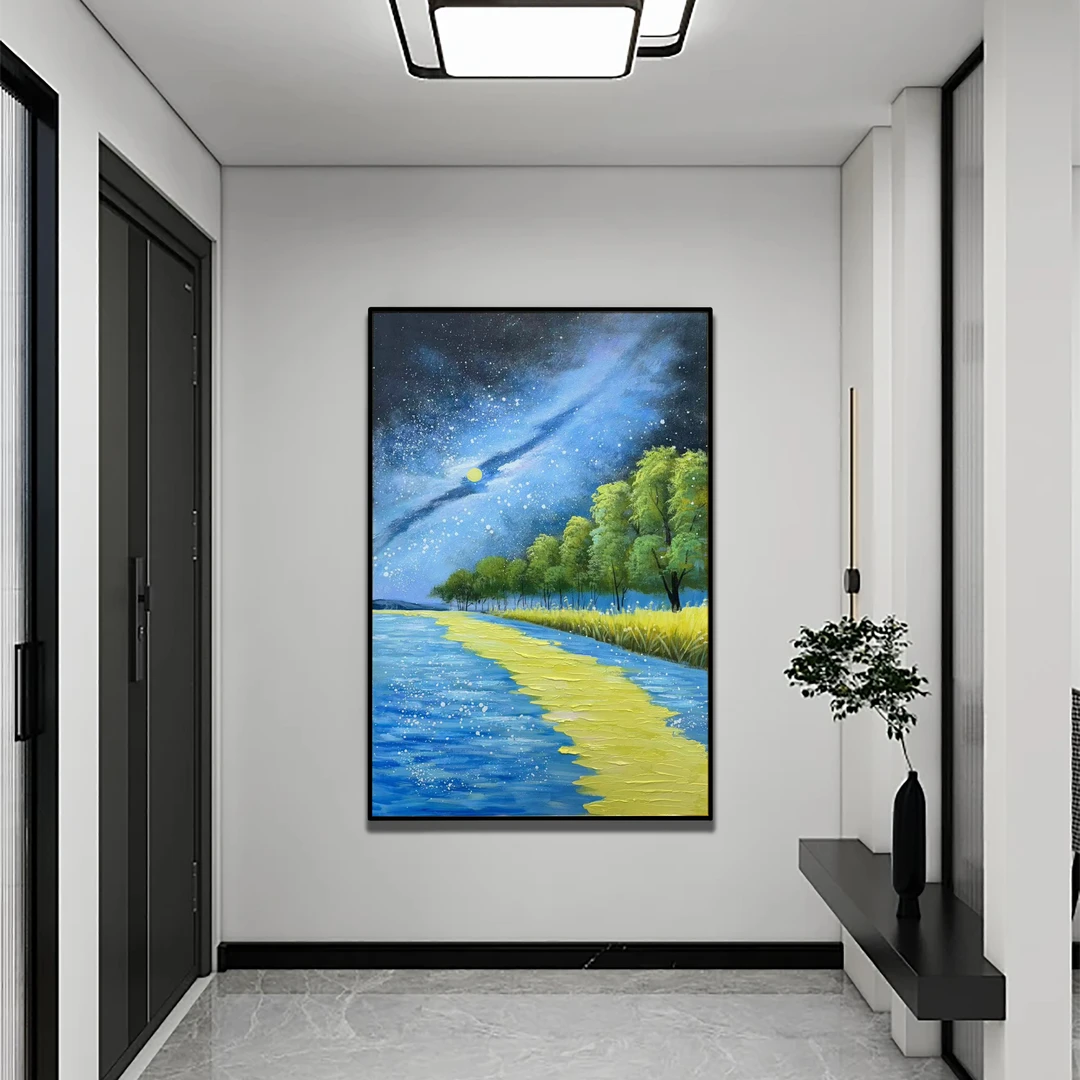 XG 690现代欧式抽象简约星空纯手绘手工油画玄关背景墙装饰挂画