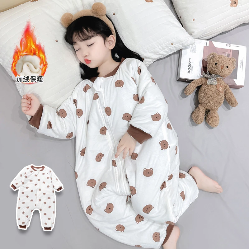 睡袋婴儿秋冬儿童宝宝睡衣防踢被婴幼儿连身衣加厚家居服连体睡衣