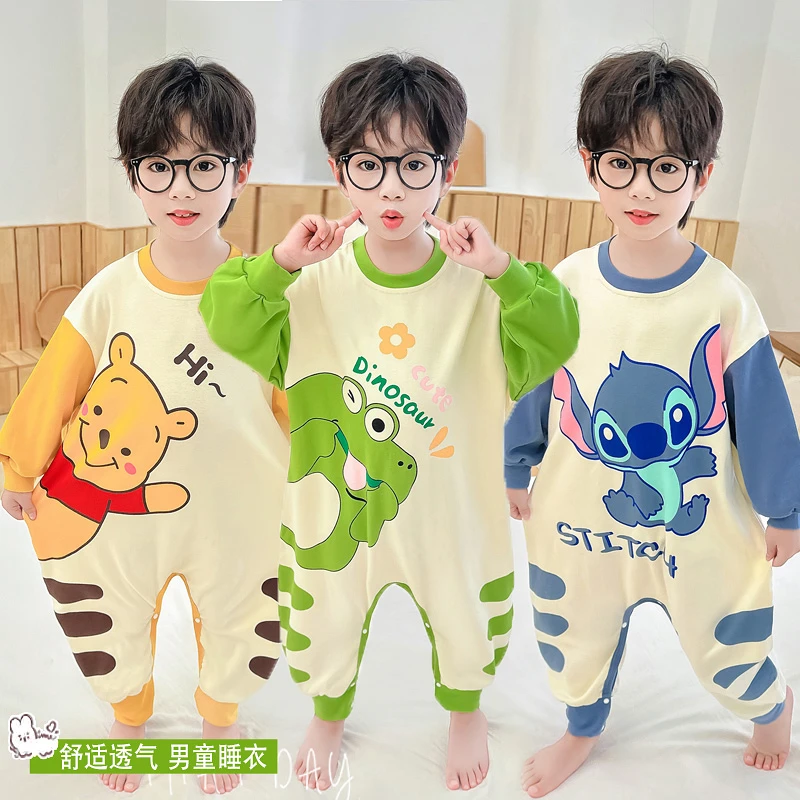 男连体睡衣春秋季纯棉婴幼儿睡袋儿连身衣宝宝春秋家居服卡通