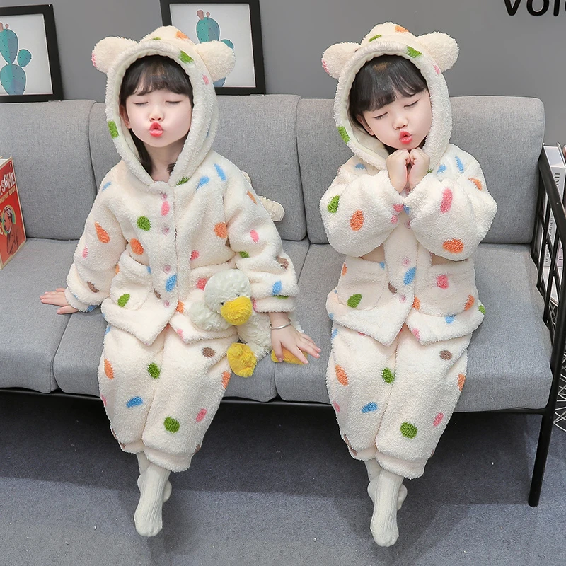 女童珊瑚绒睡衣秋冬季保暖宝宝双层加厚套装冬款儿童法兰绒家居服