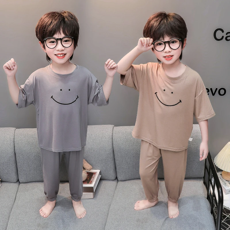 儿童男童睡衣夏季薄款短袖莫代尔夏家居服中小童男孩套装2024新款