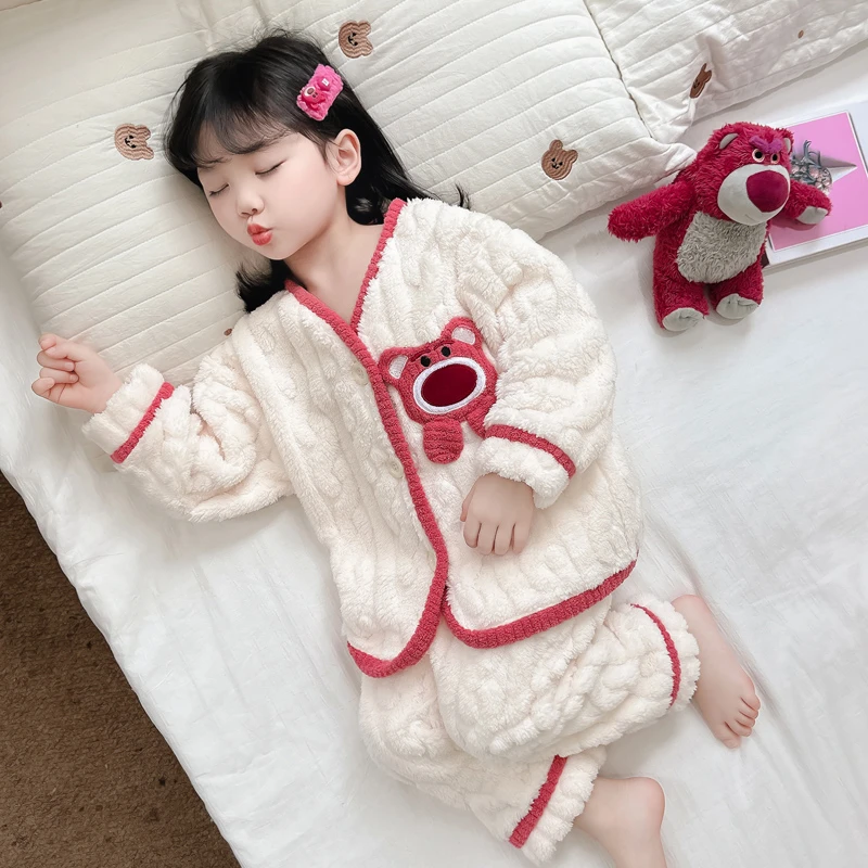 女童珊瑚绒睡衣秋冬款2024新款加厚女孩宝宝法兰绒冬季儿童家居服