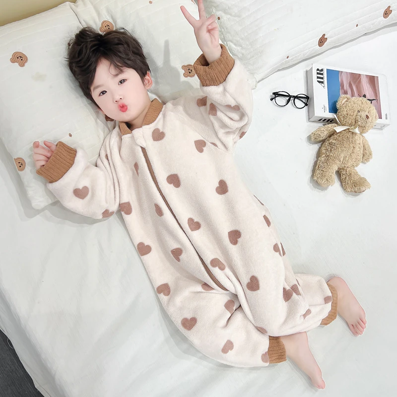 男童连体睡衣法兰绒秋冬季加绒冬款加厚男孩宝宝珊瑚绒儿童家居服