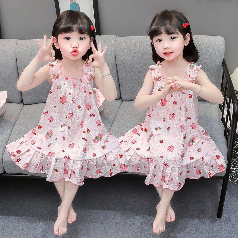 女童纯棉睡裙2024新款儿童女宝宝睡衣夏天薄款无袖透气公主吊带裙