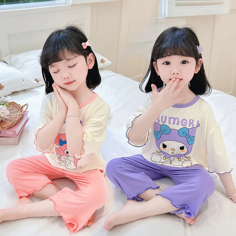 女童夏季莫代尔睡衣薄款宝宝短袖短裤家居服套装儿童女孩空调服夏