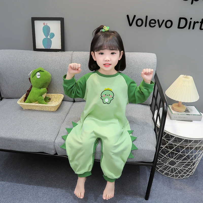 儿童连体睡衣春秋季防着凉纯棉宝宝婴儿睡袋秋款恐龙男女童家居服