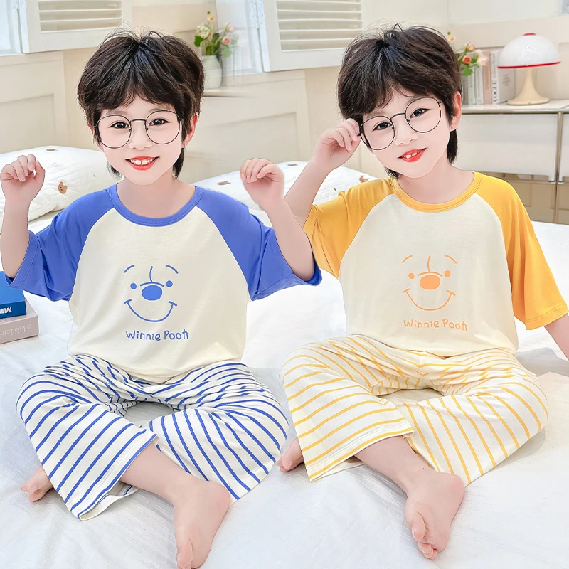 男童睡衣夏季儿童七分袖男孩家居服莫代尔套装夏款夏天薄款空调服