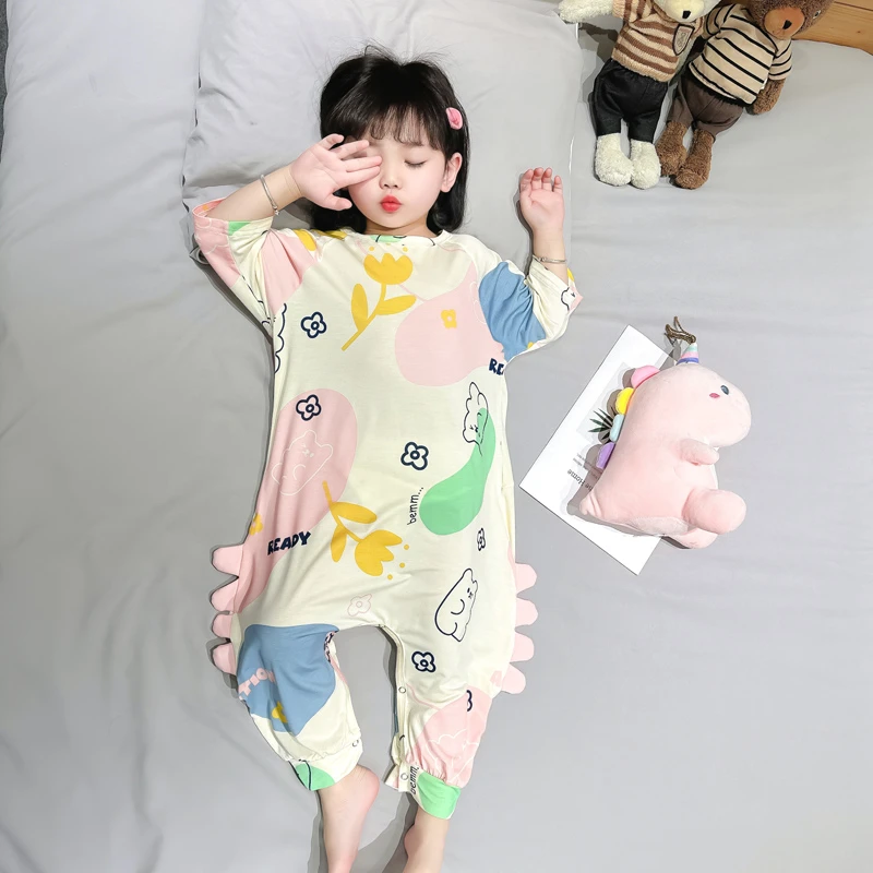 儿童连体睡衣夏季薄款莫代尔婴幼儿睡袋女童连体衣夏天空调家居服