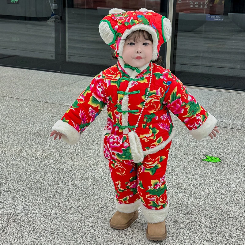 东北大花棉袄儿童男女宝宝冬款棉衣服套装洋气棉服女童拜年服冬季