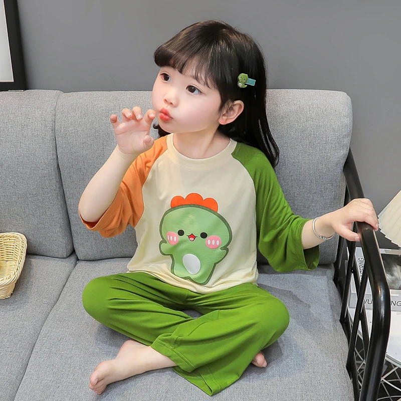 儿童睡衣莫代尔夏季女宝宝空调服套装女孩夏天高腰薄款女童家居服