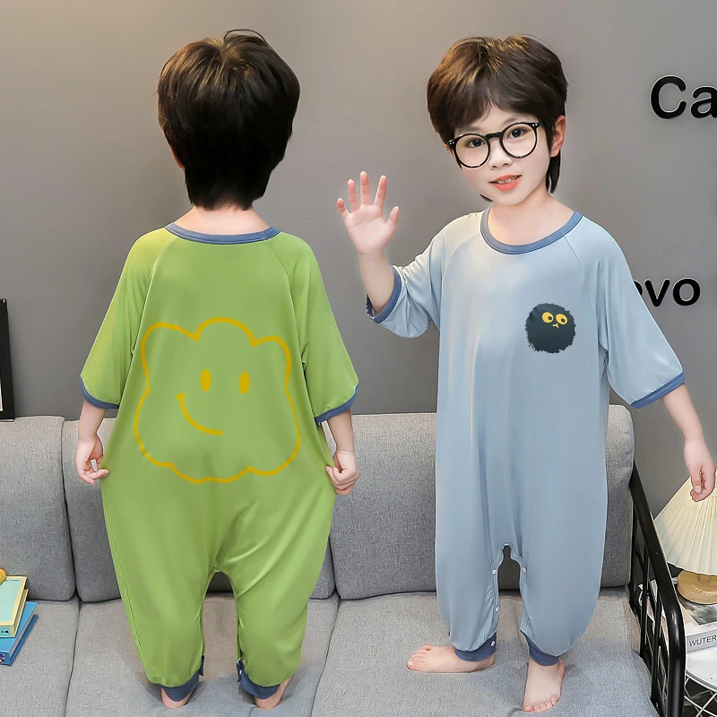 男童连体睡衣夏季莫代尔薄款儿童连体衣男孩宝宝防着凉空调家居服