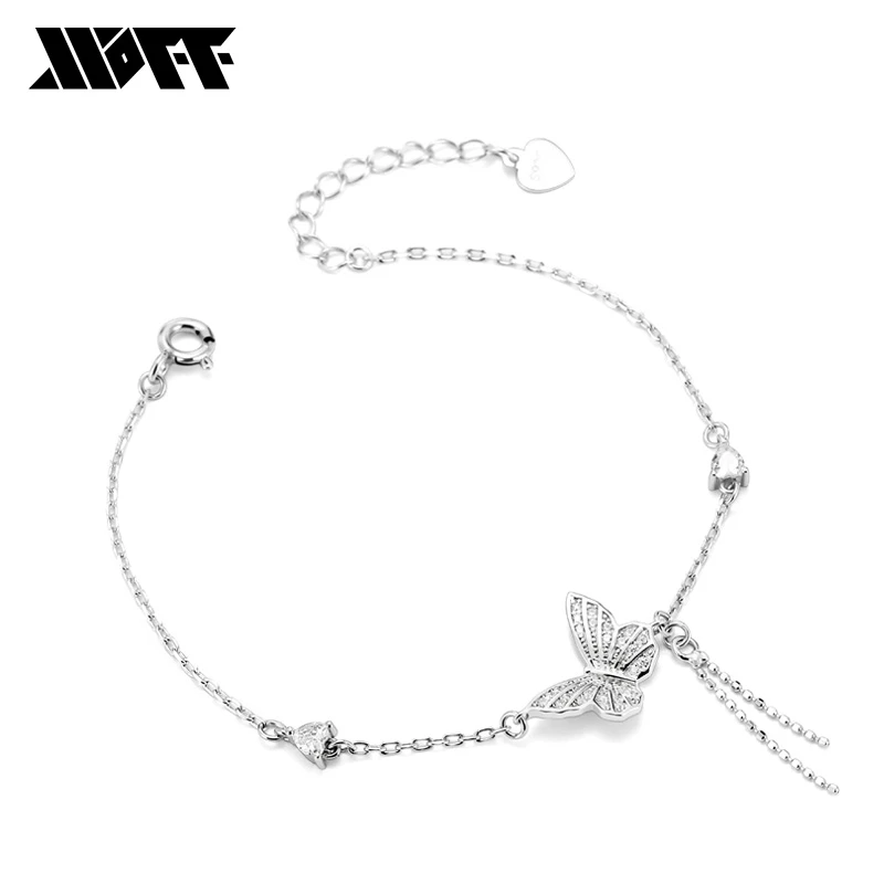 XXOFF 925银合成锆石手链 梦蝶之恋银珠流苏爱心闪钻手链 OFA910