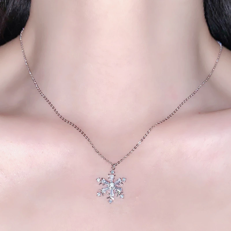 XXOFF 坠链均925银 冰雪情缘双层雪花可旋转项链百搭送女生OFA828