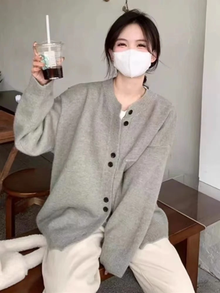 0505 秋冬复古单排扣长袖软糯针织开衫宽松休闲外搭毛衣外套