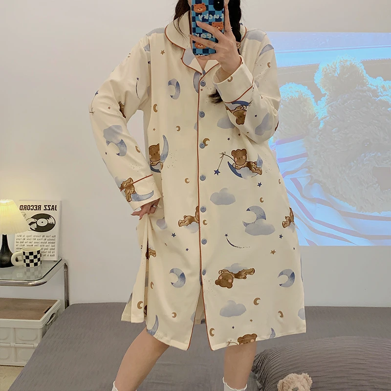 【纯棉星空物语长袖睡裙】产后喂奶哺乳月子服孕妇睡衣长款连衣裙