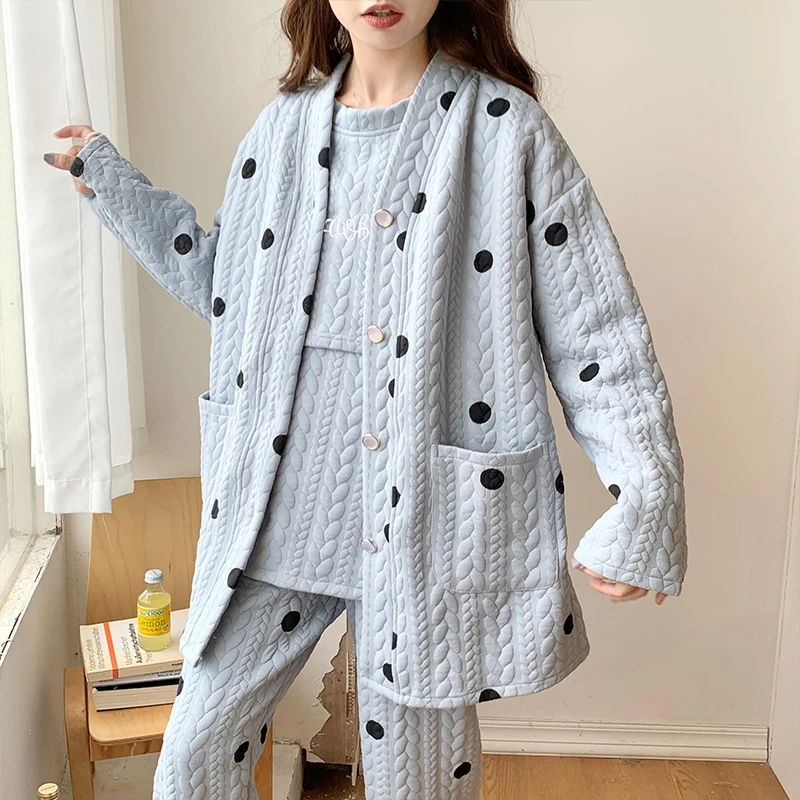 月子服秋冬季纯棉加厚保暖产后喂奶哺乳三件套空气棉孕妇睡衣春秋