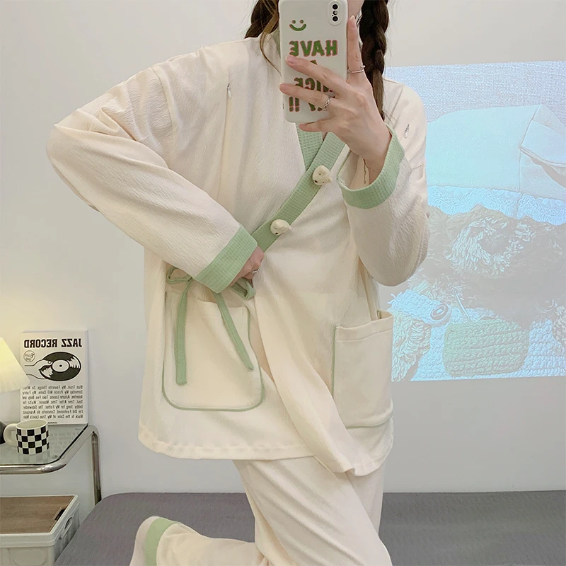 春夏秋季熊猫宝宝精梳棉月子服1-4月薄款产后哺乳喂奶孕妇睡衣