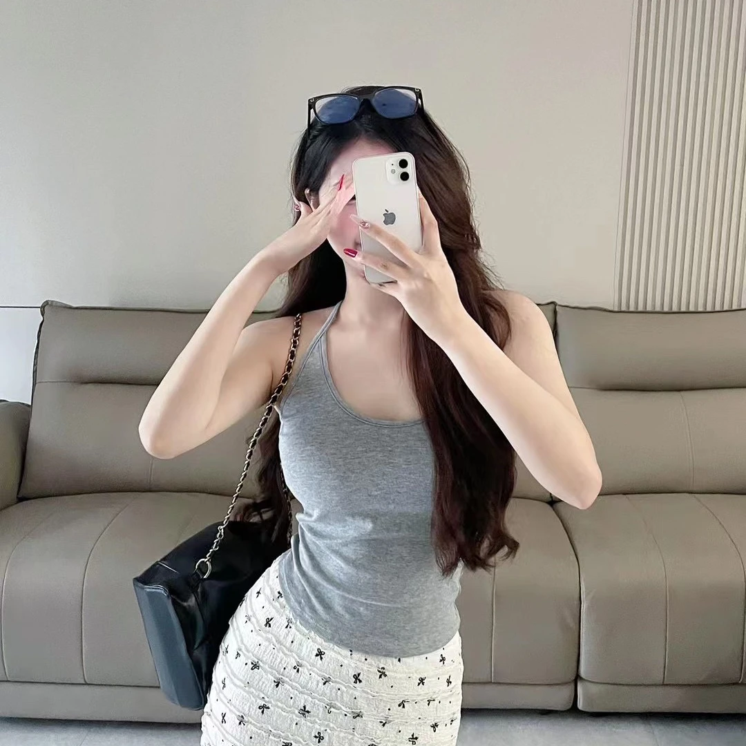 夏季辣妹挂脖工字型显瘦吊带背心女带胸垫韩版修身小众外穿上衣