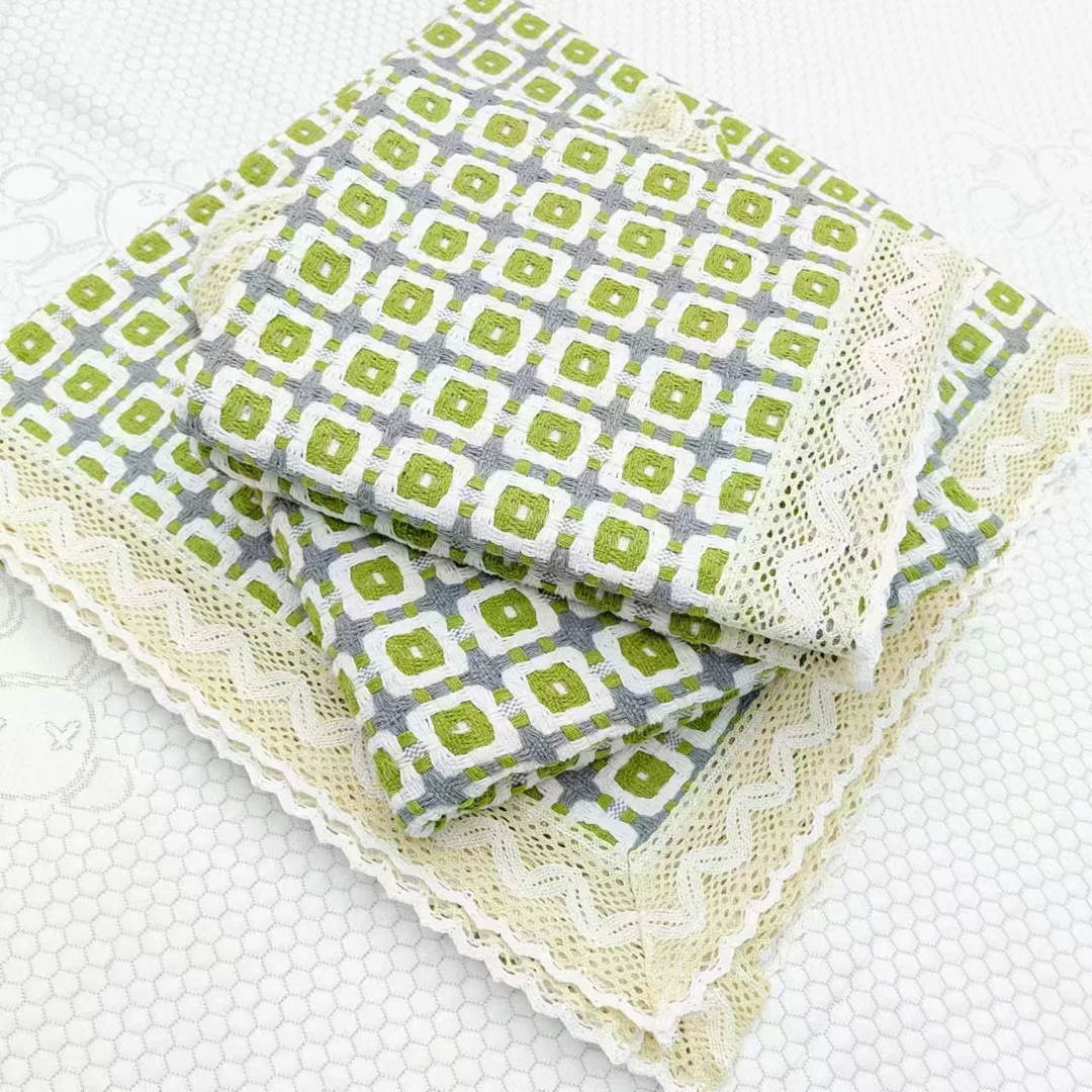 老粗布【沙发巾三件套】<甜心-绿>加厚 简约 家用透气 三条一套装