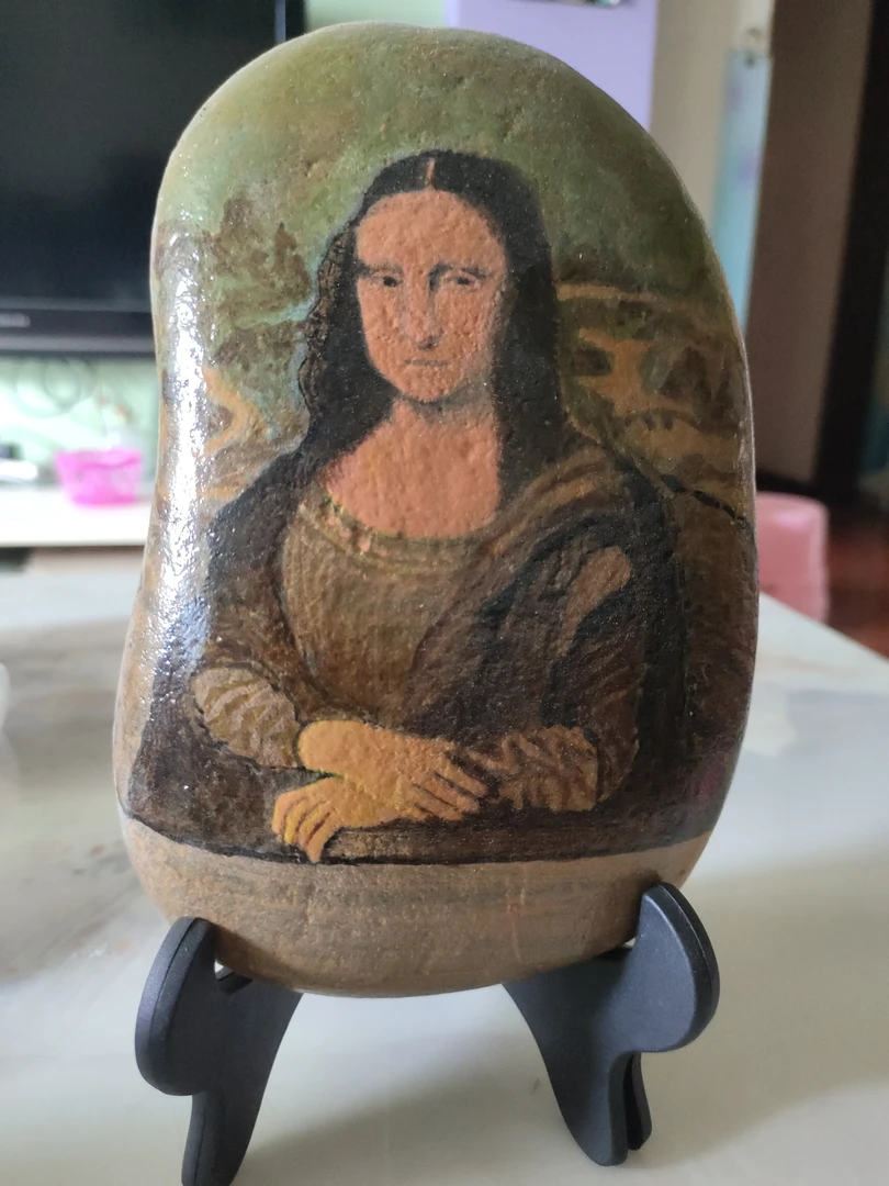 纯手绘丙烯石头画《名画赏析》已封层