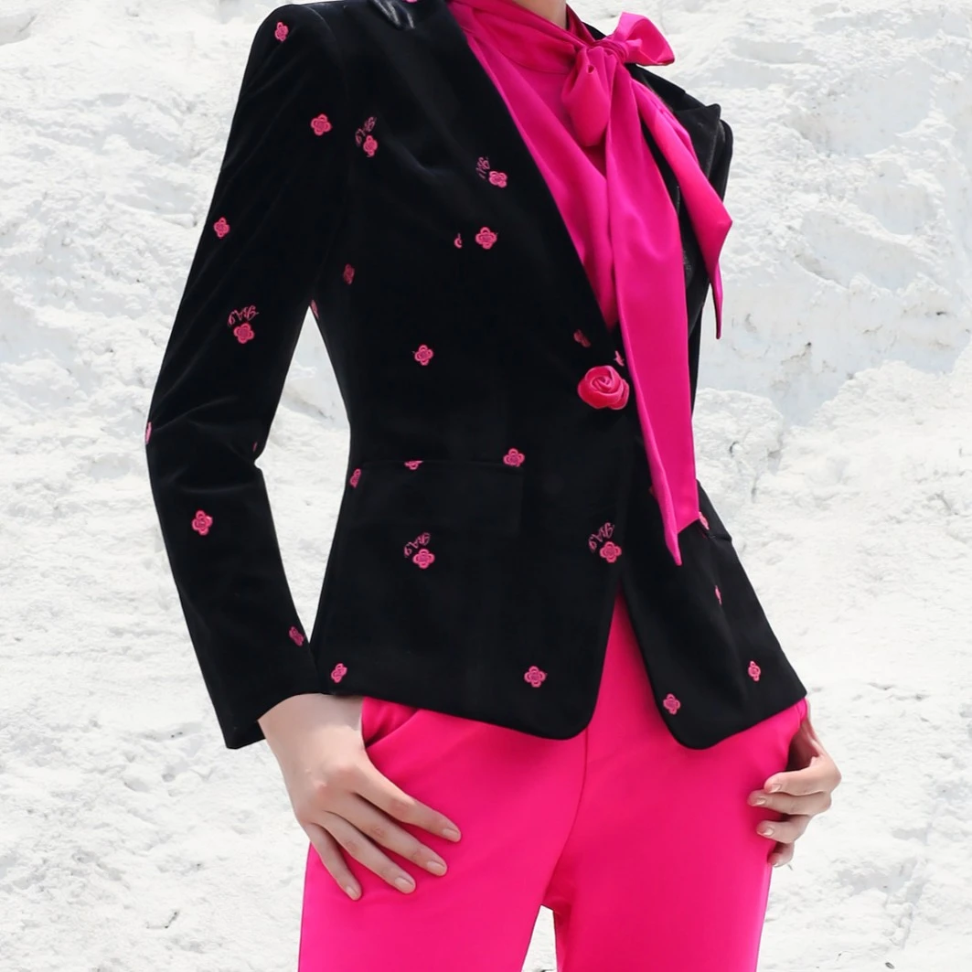 BAISI/百丝外套AAJE310208A6（黑花）女士时尚长袖收腰印花显瘦