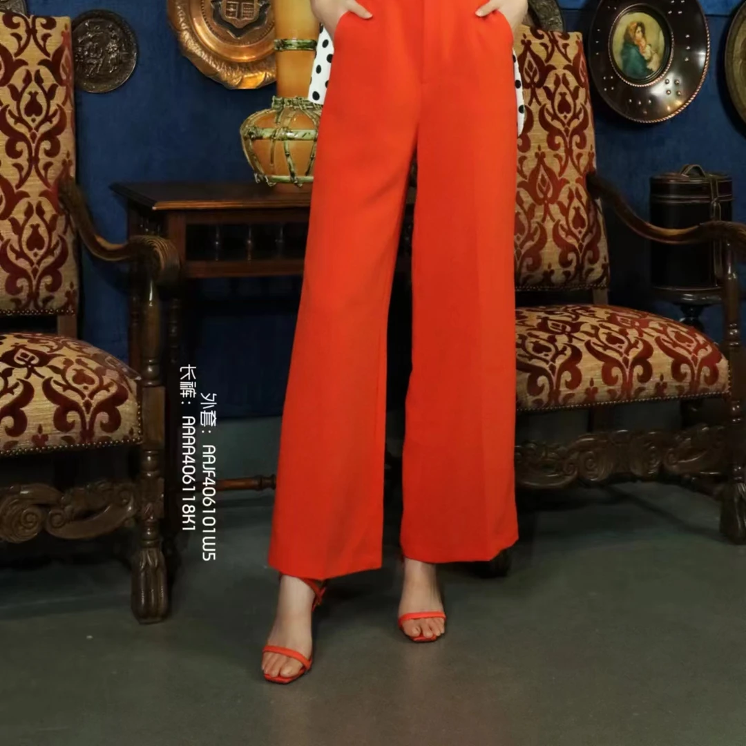 BAISI/百丝AAAA406118K1橙色长裤直筒休闲夏季气质垂感
