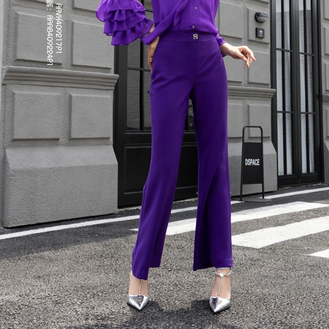 BAISI/百丝长裤AAAB409224P1紫色气质修身时尚微喇