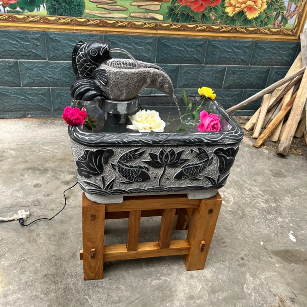 石雕青石鱼缸流水庭院摆件户外公园石槽花盆养鱼池装饰