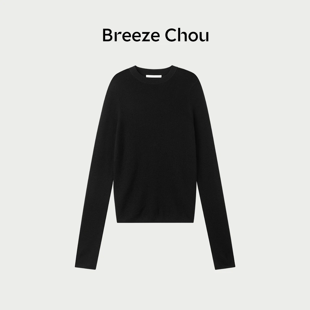 Breeze Chou 秋冬羊毛打底衫黑色女士简约修身圆领 DJ32028