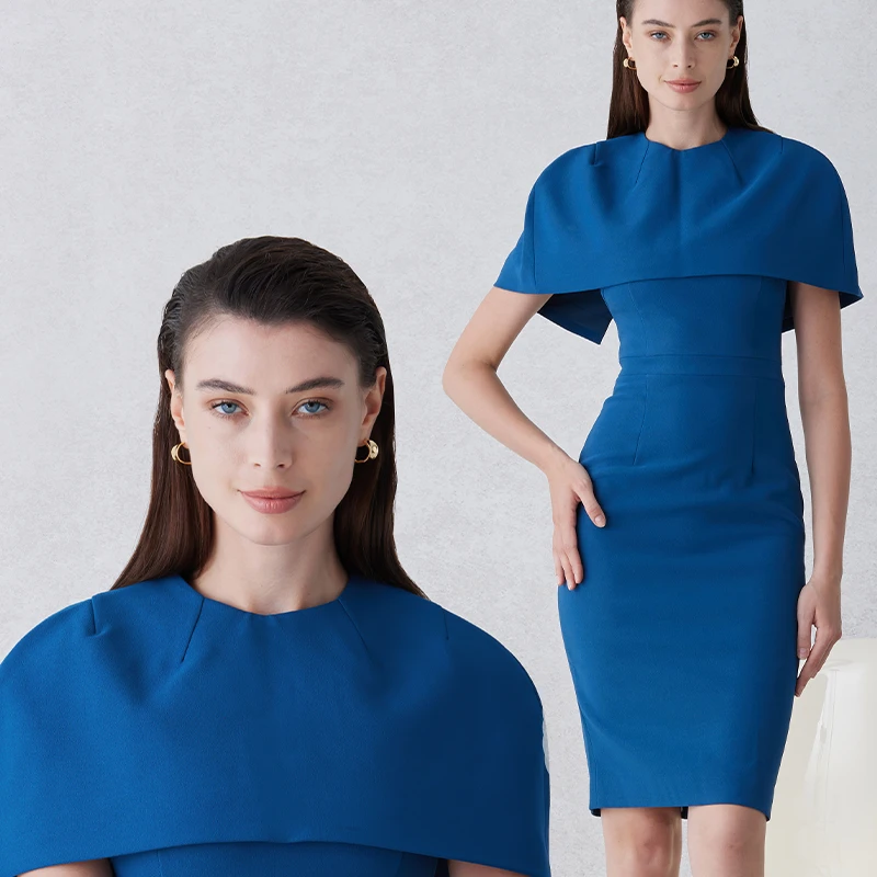 BRAND BY MEI可拆卸梅根王妃风格小圆领修身复古典雅斗篷连衣裙