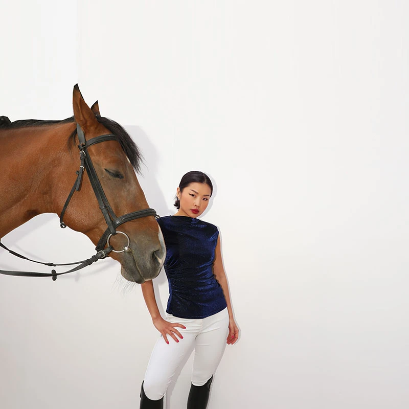 BRANDBYMEI层次丰富皱褶元素设计金丝线光感针织网纱盖袖上衣TOP