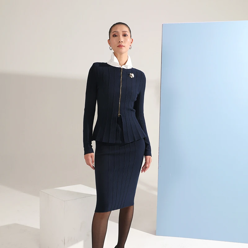 BRANDBYMEI高雅气质典范/律政兼日常坑条针织高弹外套