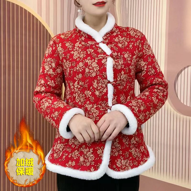 网红小花袄加厚名族风棉衣新中式女士加绒保暖东北花棉袄外套1001