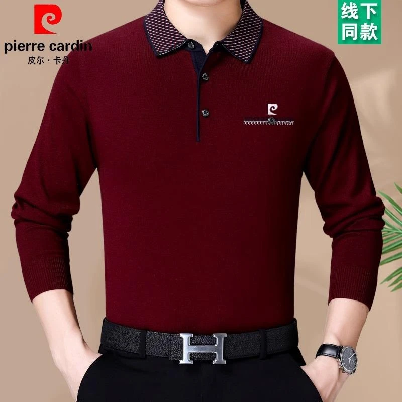 皮尔卡丹春秋长袖t恤男士中老年翻领大码打底衫爸爸装polo衫上衣