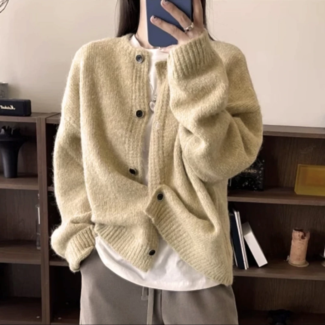 日系复古毛衣开衫外套女秋冬高级感韩系宽松休闲软糯慵懒针织上衣