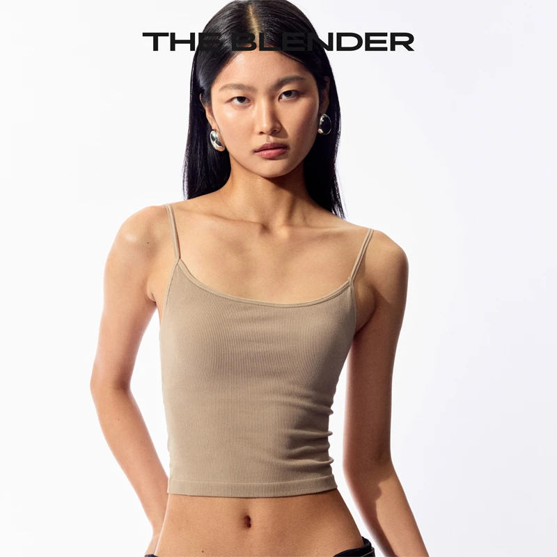 The Blender 纯色罗纹bra in吊带固定胸垫背心无缝针织达播美背