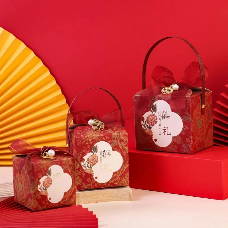 新款结婚用喜糖盒高级感中式手提糖果盒伴手礼结婚喜糖袋