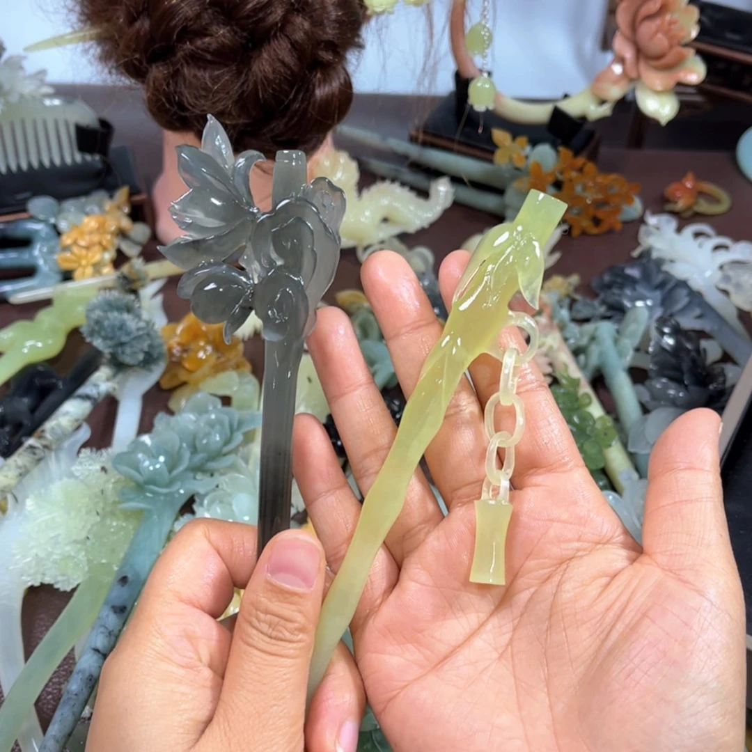 【闪购商品】蛇纹石玉发饰未镶嵌南****游