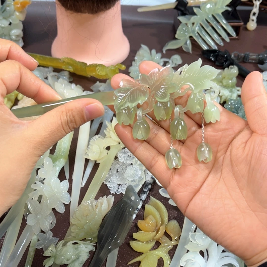 【闪购商品】蛇纹石玉发饰未镶嵌L*