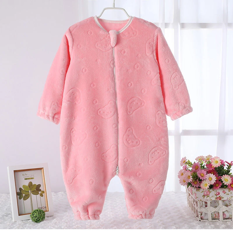婴儿法兰绒冬季暖气房薄款宝宝分腿睡衣儿童春秋通用款连体大童