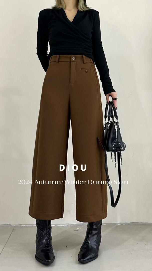 20羊毛弹力针织毛呢贡针高腰半松紧腰显瘦9分裤直筒靴裤阔腿裤