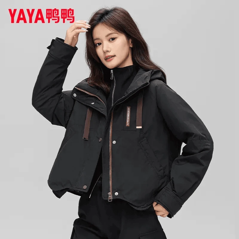 YAYA/鸭鸭好羽绒女短款派克户外休闲连帽宽松防风春秋YE4B605685H