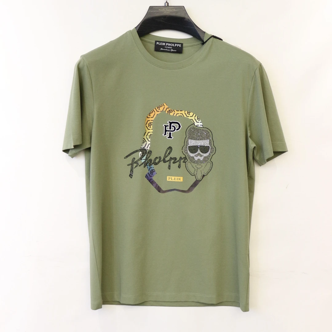 【PP专柜同款】夏季男士百搭烫钻休闲短袖T恤 PTD28420778